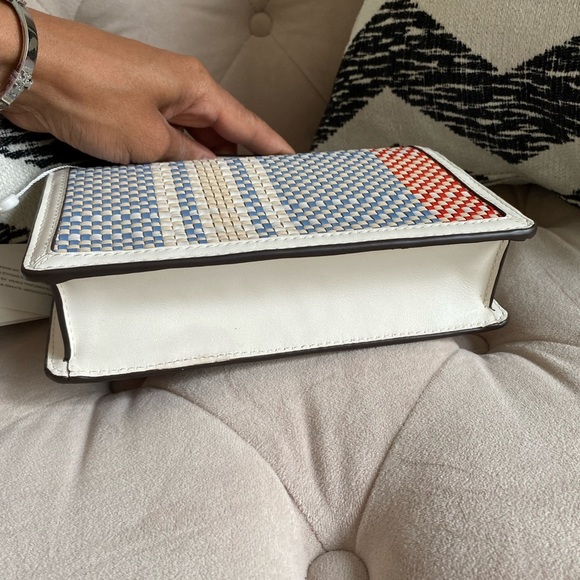 Tory Burch Emerson Woven Min Top Handle Satchel Bag New Cream Bright Samba - Picture 10 of 15